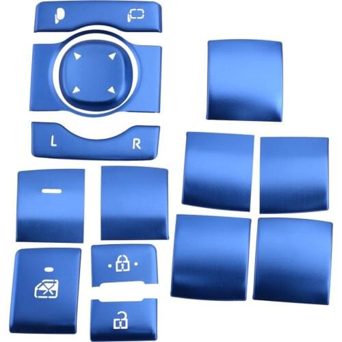 14Pcs/Set Car Window Lift Switch Button Panel Trim Fit For Toyota RAV4 2019 2020 Blue Aluminum