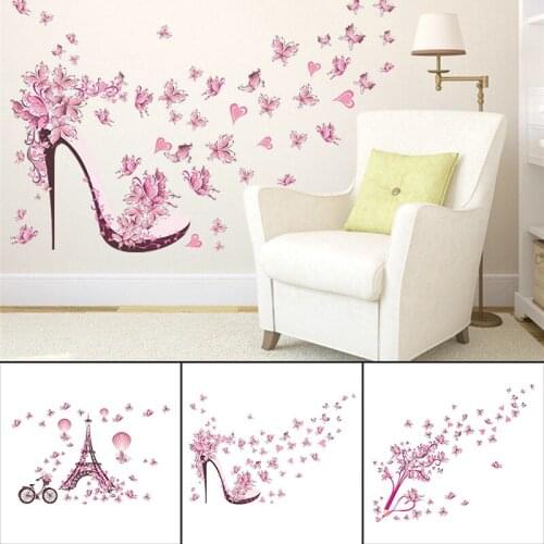 2018 New Hot Beautiful Girls Pink Butterfly Decor Living Room wall stickers on the wall decoracion stickers home decor