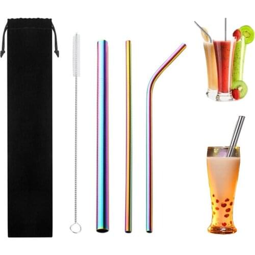 304 Stainless Steel Metal Straws Rose Gold Straw Reusable Straws Smoothies Drinking Straws Silicone Tips with Brush and Bag