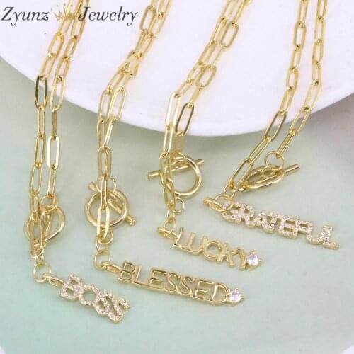 5PCS, Lucky Grateful Letter Blessed Pendants Necklaces For Women Fashion Toggle Clasp Gold Color Choker Necklace Jewelry Gifts