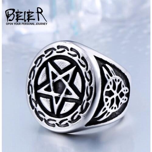 BEIER Unique Five Star Ring For Man 316L Stainless Steel High Quality Gothic Punk Vintage jewelry free shipping BR8-371