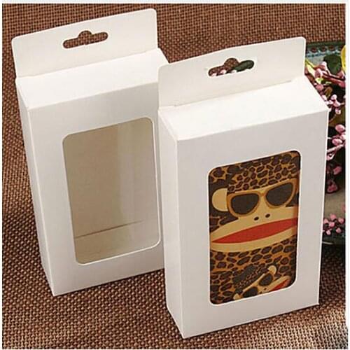 50pcs per lot white/black/kraft paper hanger window box for products/favors display Popular cardboard phone case boxes package