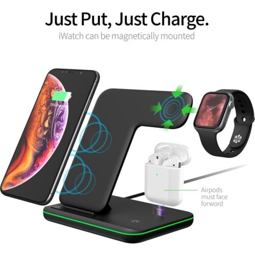 15W Qi Fast Wireless Charger Stand For IPhone 12 XR X 8 Apple Watch 4 In 1 Foldable Charging Dock Station For Airpods Pro IWatch