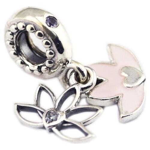 Fit Pandora Bracelet DIY Beads Original Silver 925 Pink Enamel Lotus Charm for Jewelry Making Sister Mother Wife Gift 02733