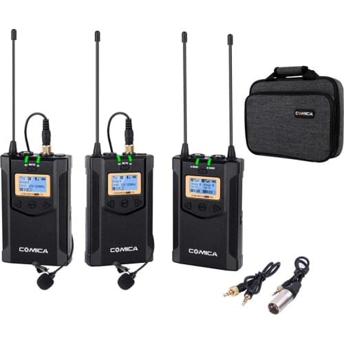 Comica CVM-WM100 Plus UHF 48-Channel Wireless Dual Lavalier Microphone System for DSLR Camera,XLR Camcorder & Smartphone