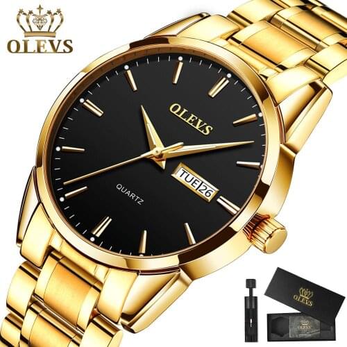 Business Quartz Watch Men Gold Black Mens Watches Date Steel Man Watches Week Luminous Reloj Hombre Waterproof Relogio Masculino