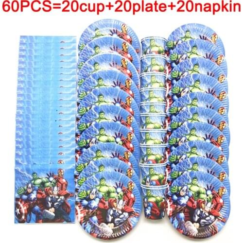 Superhero Avengers Theme Kids Birthday Plates Cups Napkins Disposable Tableware Supplies Baby Boys Birthday Party Decoration Set