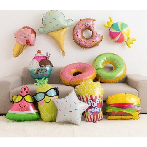 Kids Food Shape Children Birthday Party Balloon Donut Ice Cream Foil Balloon Sweet Dessert Aluminum Inflatable Globos Baby Showe