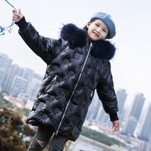 Children down jacket girls in long cuhk childrens 2020 Winter new shiny thickening brim baby disposable coat