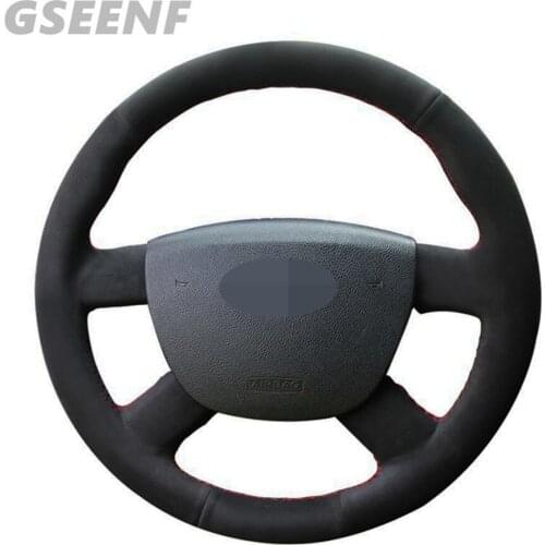 Car Steering Wheel Cover For Focus 2 2005-2011 Ford Kuga 2008-2011 Transit 2010 C-MAX 2007-2010 Black Hand-stitched Suede