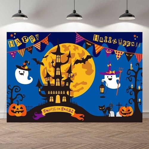 SeekPro Blue Moon Castle Customized Holiday Photography Background Halloween Party Banner Backdrops