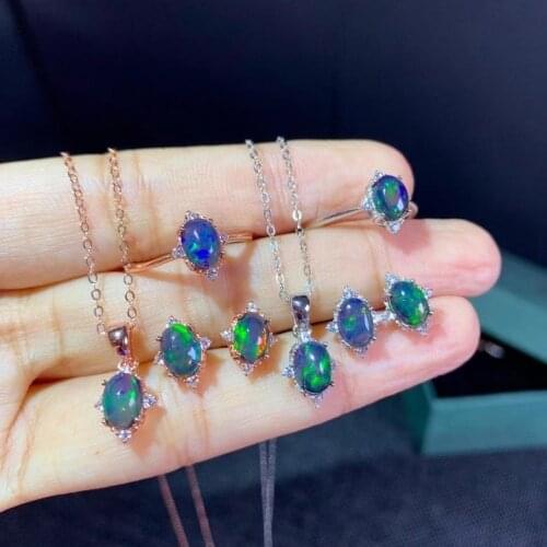 Natural Black Opal Suit, Ring Necklace , Beautiful Fire, Wonderful Starlight Patterns, 925 Silver