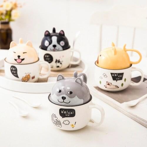 Mug with Lid Coffee Cup Cute Large Capacity Cup Breakfast Milk Ceramic Mug Creative Trend Couple Cup Student for Gift Drinkware