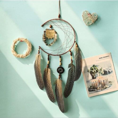 Moon In Owl DreamCatcher Feather Crafts Wind Chimes Handmade Decoracion Hogar Nordico Indian Style Pendant Dream Catcher Gift