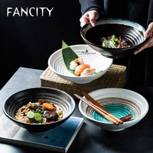 FANCITY Japanese-style ramen bowl, tall bowl, ceramic bowl, creative tableware, large bowl of noodles, Ajisen bowl, large soup