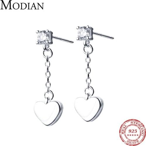 Modian 2020 New 3 Color Hearts Tassel Drop Earring for Women Gift Genuine 925 Sterling Silver Dangle Earring Fashion Accessories