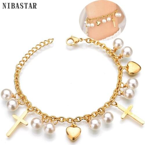Fashion Retro Womens Stainless Steel Bohemian Bracelets Inlaid with Pearls Jewelry Manufacturers Low-Cost Wholesale