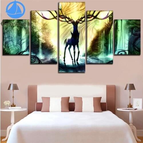 5 Panel Diy Diamond Painting Deer Landscape Diamond Embroidery Pokemon 3d Pictures full Square Round Drill cartoon anime decor