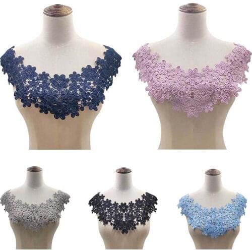 2020 New Lace Fabric Embroidered Applique Neckline High Quality DIY Flower Dresses Collar Applique Trim Fabric Sewing Supplies