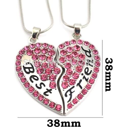 New listing 50set a lot Best Friend light pink crystal heart pendant family necklace set with snake chain(A200110)