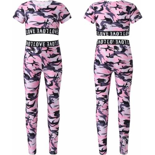 6-14Y Kids Girls Child Workout Gymastics Ballet Dance Outfits Tanks Bra Tops Crop Top with Leggings Pants for Stage Performance