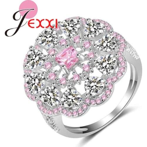 Luxury Shiny Flower Crystal Ring For Girl Silver Jewelry Top Quality Wedding Party Accessories AAA Zircon