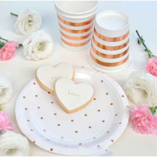 Rose Gold Disposable Tableware Paper Plates Cup Straws Baby Shower Birthday Party Decor Wedding Party New Year Supplies