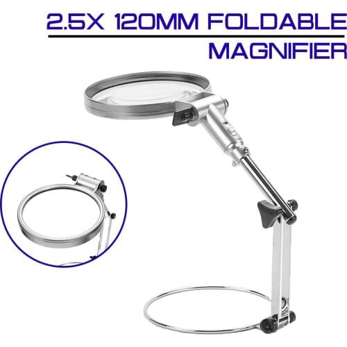 120mm 2.5x Foldable Desktop Illuminated Magnifier Magnifying Glass LED Lighted Lamp Optical Glass Lens Magnifier Reading Loupe