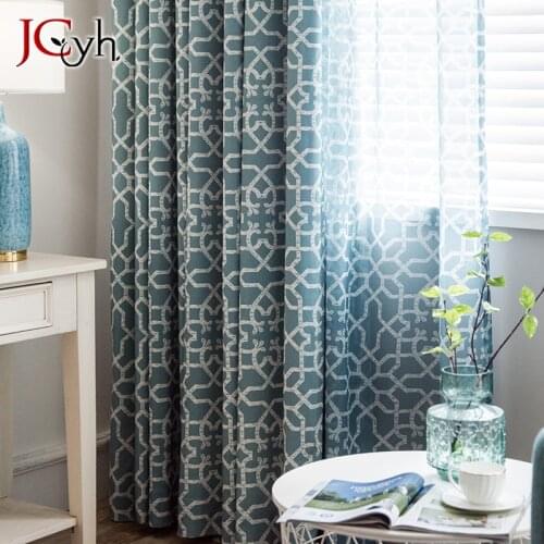 Modern Blue Curtains For Living Dining Room Bedroom Screens Printing American Villages Minimalist European Style Curtain Drapes