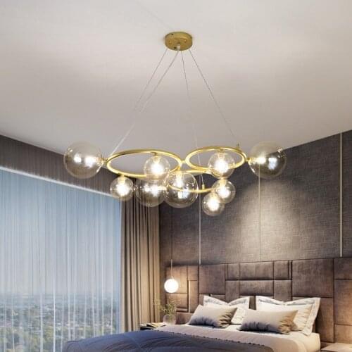 Nordic Glass Ball Led Pendant Lights Gold/Black Metal Led Pendant Lamp Living Room Decor Hanging Drop Light Suspension Luminaira
