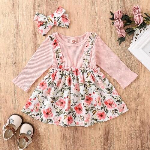 TELOTUNY Girl suit fashion winter long-sleeved fake two-piece floral dress + bow hair tie suit детская одежда For 6M-4T