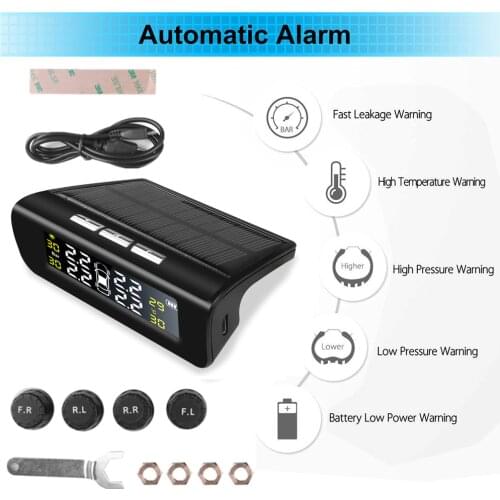 Universal 4 tyres car tire pressure monitoring systems external sensors auto wheel pressure gauge tester security alarm bar psi