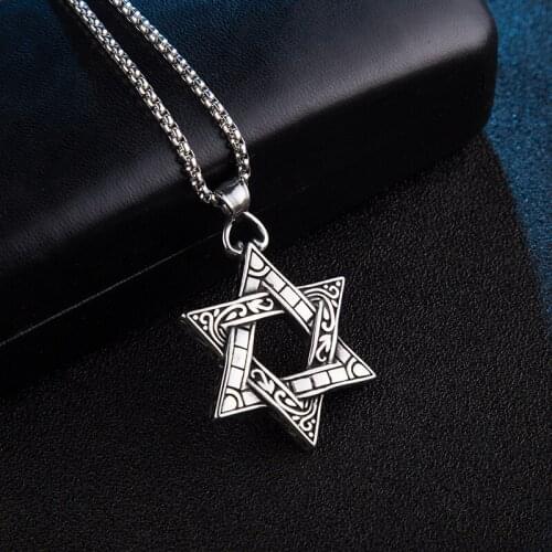 WANGAIYAO Double-sided Hexagonal Star Pendant Fashion Wild Necklace Pendant Titanium Steel Mens Pendant Sports Casual Fashion J