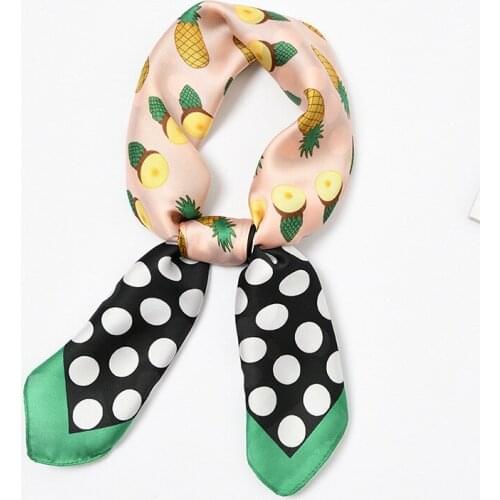 Yishine New 70x70cm Women Multifunction Polyester Silk Pineapple Fashion Printed Satin Small Square Wraps Scarves Shawl