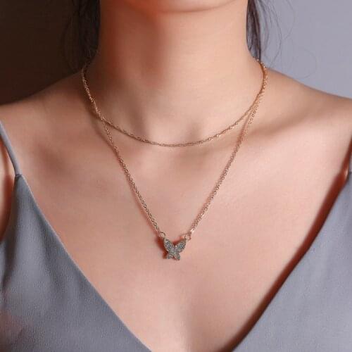 Simple Style Hollow Cute Animal Butterfly Clavicle Chain Jewelry for Women Long Pendants Necklaces 2 Color Charms Bijoux