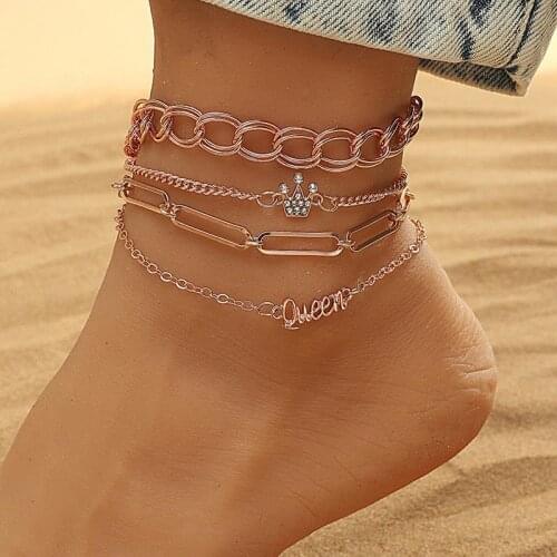 4pcs Women Anklets Fashion Cute Beach Chain Anklets For Women Boho Bracelet On The Leg Foot Jewelry Bijoux Femme