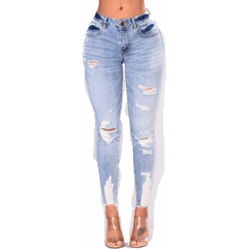 New 2018 Spring Autumn Stretchy Hole Ripped Jeans Woman Denim Pants Trousers For Women Pencil Skinny Jeans Plus Size S-3XL