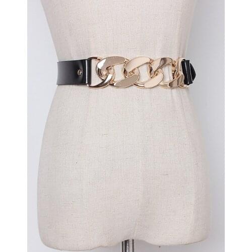 Womens runway fashion geunine leather chain Cummerbunds female Dress Corsets Waistband Belts decoration narrow belt TB1206