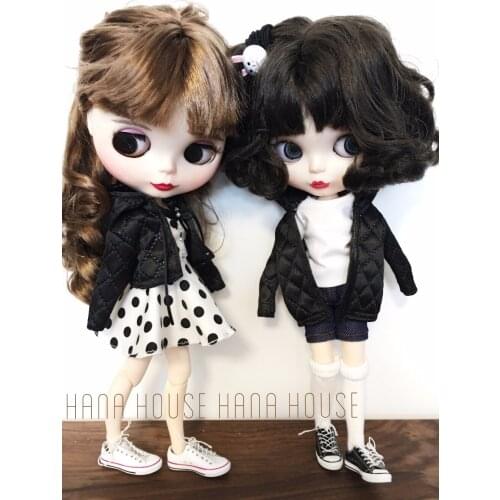 1 PCS White Polka Dot Dress Black Coat Chain Bag for Blyth Licca Dolls Accessories