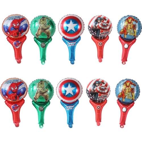 10pcs 50*28cm Super Hero Hand Stick Foil Balloons Avenger Hulk Spider Iron Man Globos Birthday Party Decoration Kids Toys Gift