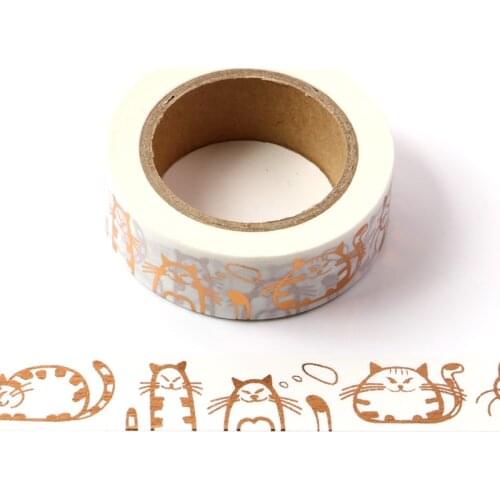 15mm*10m Kawaii cat Gold Masking Washi Tape Decorative Adhesive Tape Decora Diy Scrapbooking Sticker Label Stationery