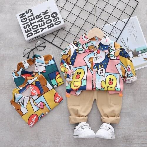 2021 Baby Boys Clothes Sets New Spring Autumn Kids Infant Full Print Cartoon Shirts+Pants Fashion Toddler Girls Clothing Set
