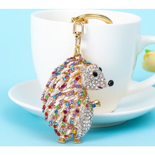 2021 New Fashion Creative Rhinestone Full Rhinestone Hedgehog Keychain Metal Animal Pendant Trendy Birthday Gift Accessories