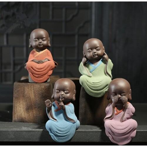 4pcs/lot tea pet yixing purple clay little monk zisha tea play creative small size desk decoration tea pets art nouveau