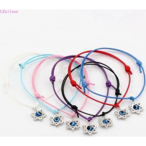 7pcs Kabbalah Star of David Charms Mixed color Wax rope Adjustable Bracelets S112L32