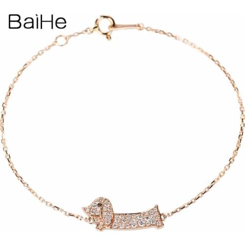 BAIHE Solid 18K Rose Gold 0.24ct H/SI Natural Diamonds Bracelet for Women Classic Fine Jewelry puppy Bracelet Wedding браслет