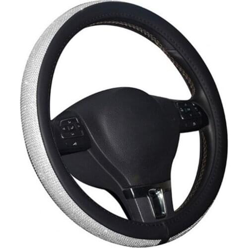 Steering Wheel Cover Protective Rhinestone Microfiber Leather Anti-slip Handlebar Protector for Car