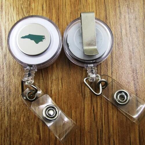 North Carolina ID Badge Reel gift for him/her friend family retractable recoil id badge holder work fun