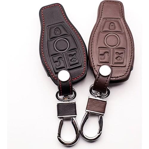 Black coffee color leather key cover for Mercedes-Benz W203 W210 W211 AMG W204 C E S CLS CLK CLA SLK 3 button car key case shell