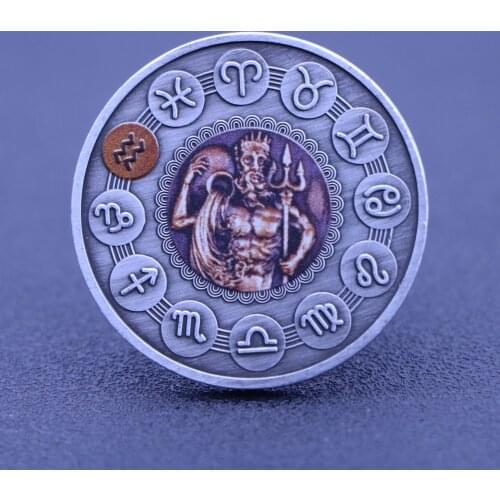 Beautiful Non-Magnetic Twelve Constellation Zodiac Silver Commemorative Coin Euro Astrology Aquarius Elizabeth II Souvenir Gift